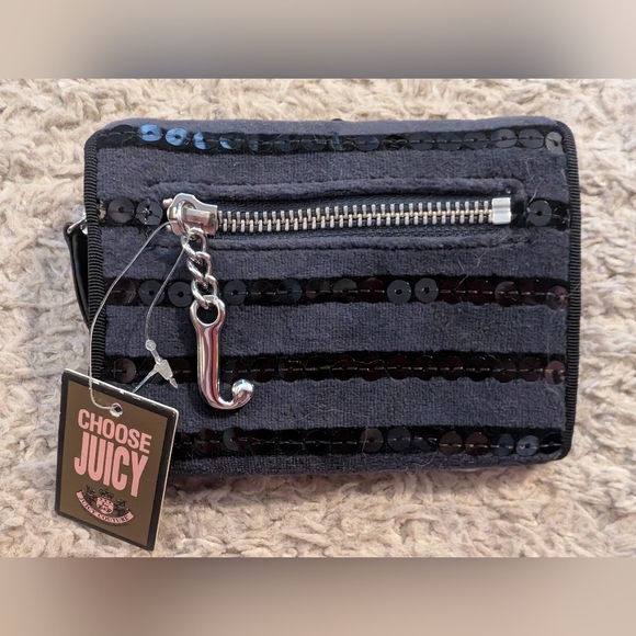 Nwt juicy couture y2k striped navy velour and sequin wallet with heart 2002‎ - Picture 2 of 5